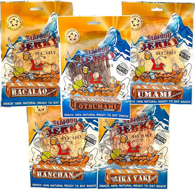 Cantina Star Deluxe Tapas Set — five seafood jerky varieties in packaging