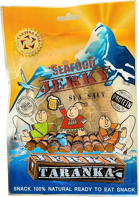 Cantina Star Taranka whole dried bream fish jerky on a dark background
